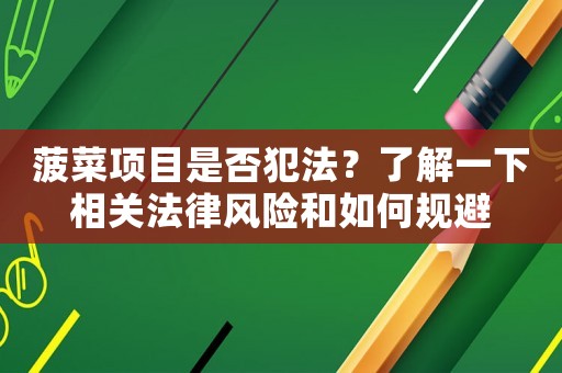 菠菜項目是否犯法？了解一下相關法律風險和如何規避