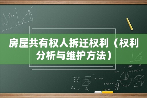 房屋共有權人拆遷權利（權利分析與維護方法）
