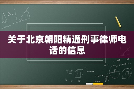 關于北京朝陽精通刑事律師電話的信息