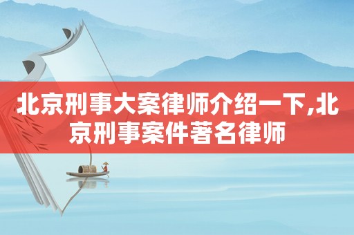 北京刑事大案律師介紹一下,北京刑事案件著名律師