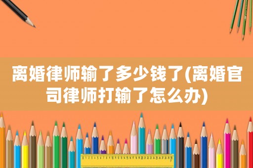 離婚律師輸了多少錢了(離婚官司律師打輸了怎么辦)