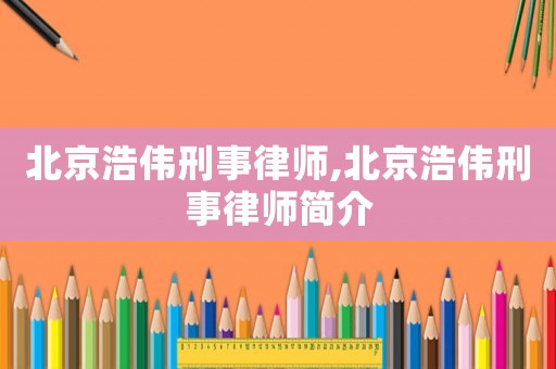 北京浩偉刑事律師,北京浩偉刑事律師簡介