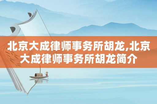 北京大成律師事務所胡龍,北京大成律師事務所胡龍簡介