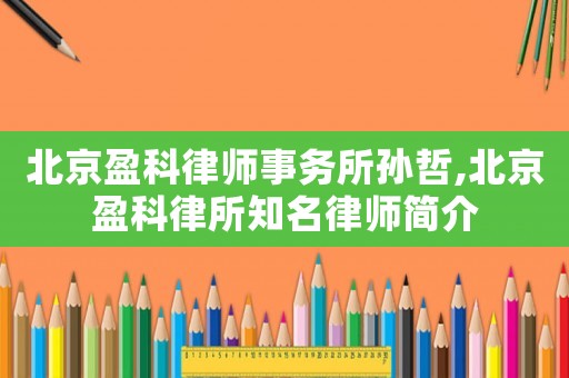 北京盈科律師事務所孫哲,北京盈科律所知名律師簡介