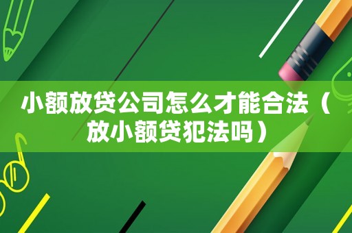 小額放貸公司怎么才能合法（放小額貸犯法嗎）