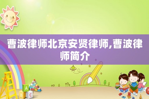曹波律師北京安賢律師,曹波律師簡介