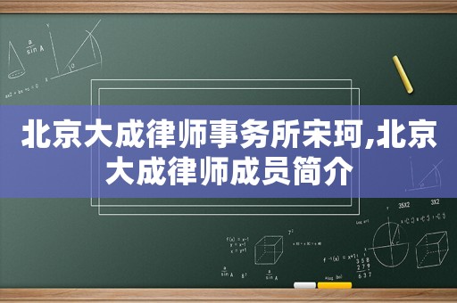 北京大成律師事務所宋珂,北京大成律師成員簡介