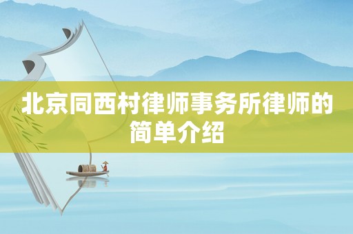 北京同西村律師事務所律師的簡單介紹