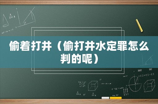 偷著打井（偷打井水定罪怎么判的呢）