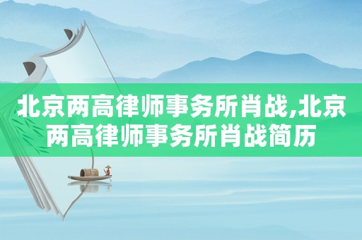 北京兩高律師事務所肖戰,北京兩高律師事務所肖戰簡歷
