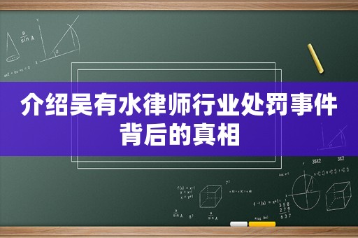 介紹吳有水律師行業處罰事件背后的真相
