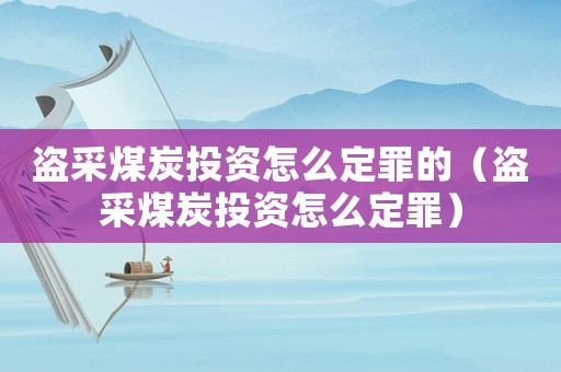 盜采煤炭投資怎么定罪的（盜采煤炭投資怎么定罪）