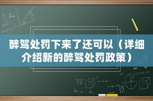 醉駕處罰下來了還可以（詳細介紹新的醉駕處罰政策）