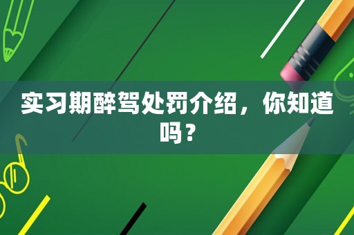 實習期醉駕處罰介紹，你知道嗎？