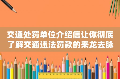 交通處罰單位介紹信讓你徹底了解交通違法罰款的來龍去脈
