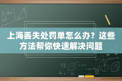 上海丟失處罰單怎么辦？這些方法幫你快速解決問題