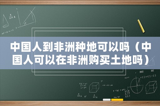 中國人到非洲種地可以嗎（中國人可以在非洲購買土地嗎）