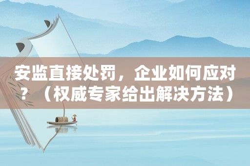 安監直接處罰，企業如何應對？（權威專家給出解決方法）