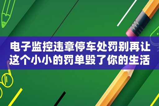 電子監(jiān)控違章停車處罰別再讓這個(gè)小小的罰單毀了你的生活