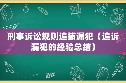 刑事訴訟規則追捕漏犯（追訴漏犯的經驗總結）