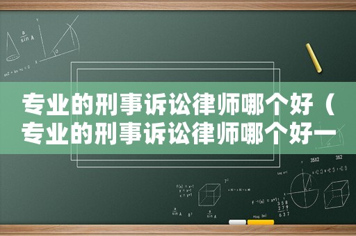 專業的刑事訴訟律師哪個好（專業的刑事訴訟律師哪個好一點）