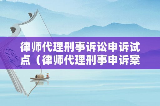 律師代理刑事訴訟申訴試點（律師代理刑事申訴案件的有關規定）