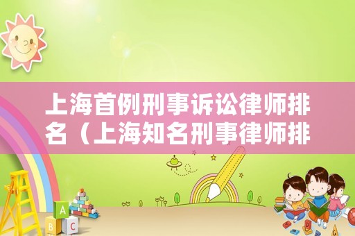 上海首例刑事訴訟律師排名（上海知名刑事律師排名）