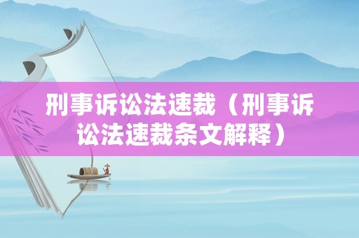 刑事訴訟法速裁（刑事訴訟法速裁條文解釋）