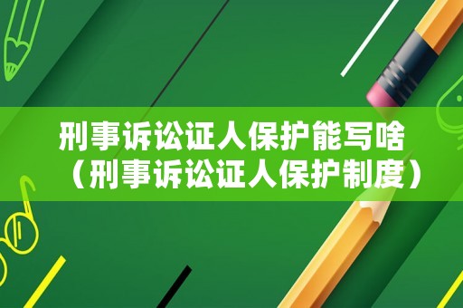 刑事訴訟證人保護能寫啥（刑事訴訟證人保護制度）